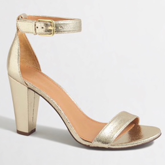 J. Crew Factory Shoes - J Crew Factory crackled gold stacked strap heel 9